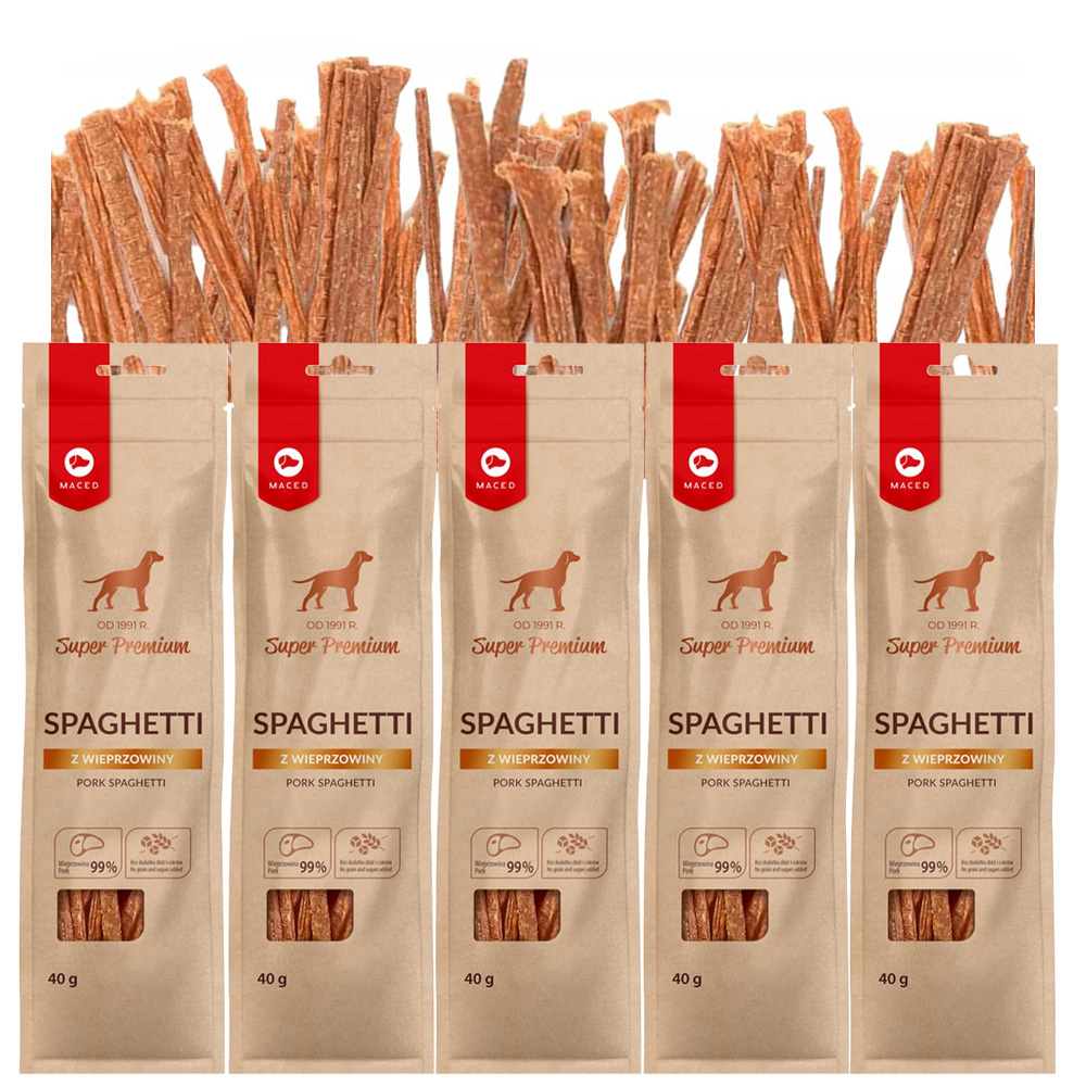 Maced Spaghetti z Wieprzowiną Mięsny Przysmak dla Psa 5x40g